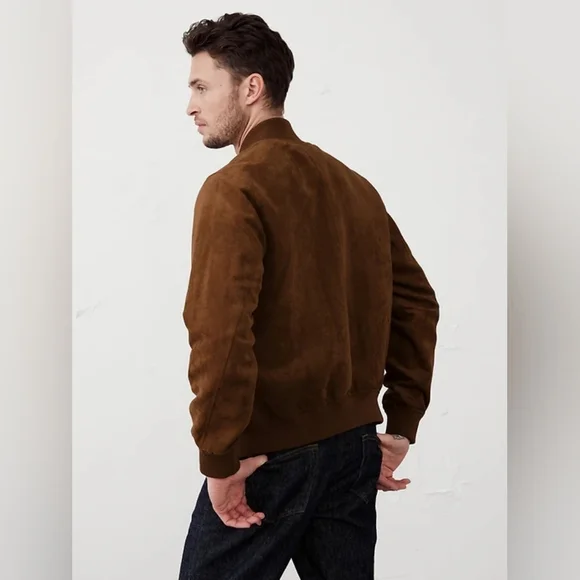 NWT Vegan Suede Bomber Size Medium In Dark Acorn By Banana Republic Factory - Picture 6 of 12
